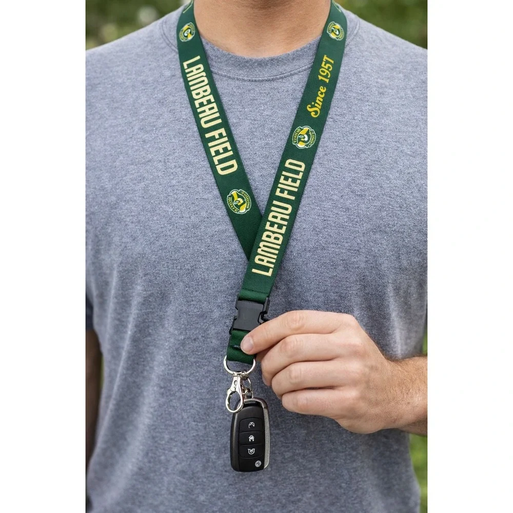 Lambeau Field Lanyard Green Yellw Since 1957 Breakaway Keychain Badge Holder NFL